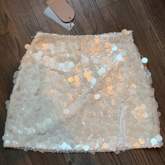 MESHKI Maude Transparent Sequin White Bridal Mini Skirt With Split - Small - Picture 2 of 8